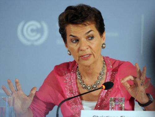 Christiana Figueres, Executive Secretary of the UN Framework Convention on Climate Change, at a press conference in Germany on M