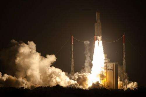 European Space Agency's Ariane 5 rocket blasts off from Kourou in French Guiana on June 5, 2013