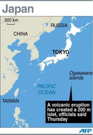 Graphic map showing the new islet created by a volcanic eruption in southern Japan