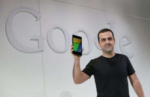 Hugo Barra holds up a new Asus Nexus 7 tablet as he speaks during a special event at in San Francisco on July 24, 2013