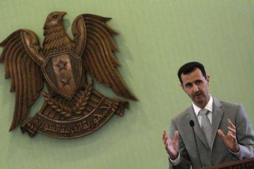 Image taken on October 11, 2010 shows Syrian President Bashar al-Assad at a press conference in Damascus