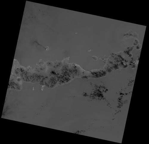 Landsat thermal sensor lights up from volcano's heat