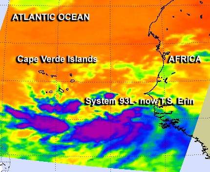 NASA data showed Tropical Storm Erin forming