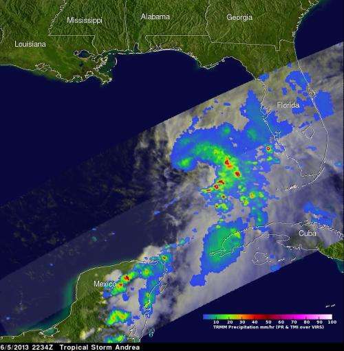 NASA sees heavy rainfall in tropical storm Andrea