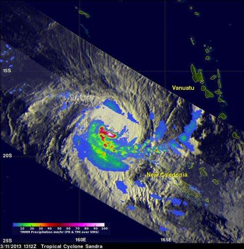 NASA sees large decrease in Cyclone Sandra's rainfall intensity