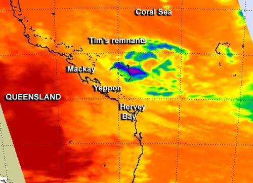 NASA sees remnants of Cyclone Tim fading near southeastern Queensland