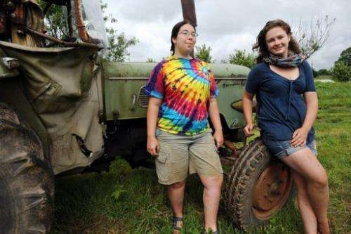 Nicole Long (L) and Sarah MacClellan, wwoofing volunteers from the US, pictured at a farm in Gourin on June 21, 2013