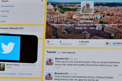 Pope Benedict XVI's last tweet, seen on February 28, 2013 in Rome
