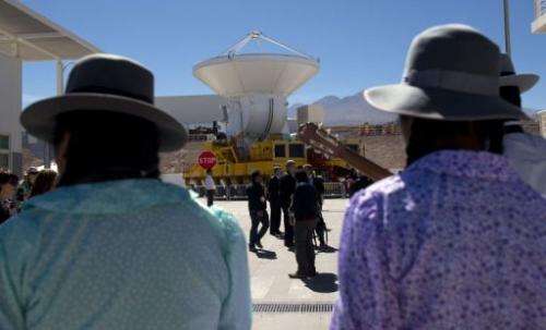 Radio telescope antennas of the ALMA project are seen in San Pedro de Atacama on March 13, 2013