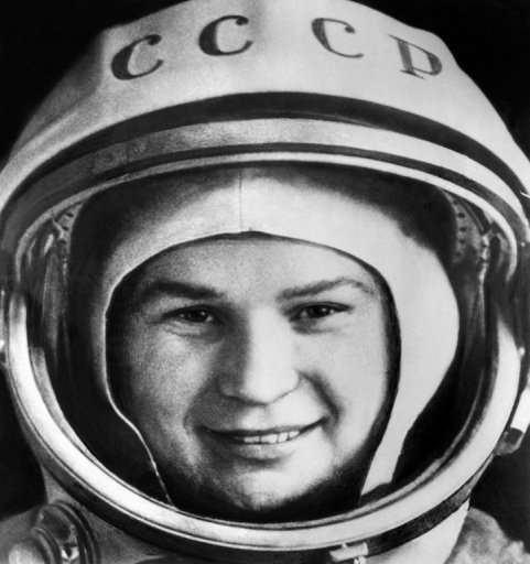 Russian cosmonaut Valentina Tereshkova poses before boarding the Vostok 6, at Baikonur cosmodrome, on June 16, 1963
