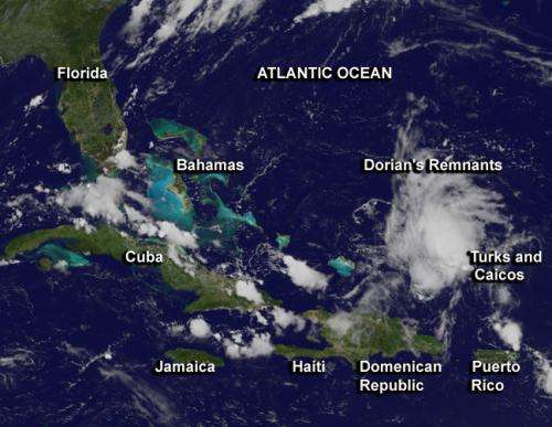 Satellite shows ex-Tropical Storm Dorian's remnants elongated