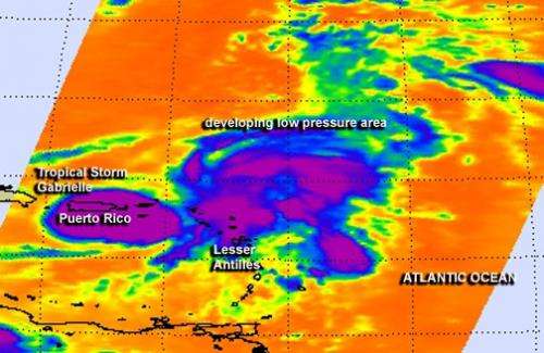 Sept. 5, 2013 update 2 -- satellite data shows a very active tropical Atlantic, Gabrielle weakens