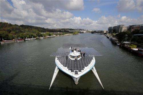 Solar boat reaches Paris after crossing Atlantic