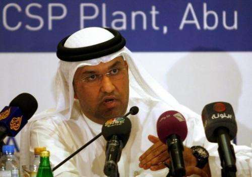 Sultan Ahmed al-Jaber—the chief executive of Masdar—talks to the press in Abu Dhabi, on June 9, 2010