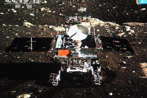 The Jade Rabbit moon rover is seen in a picture taken by a camera on board the Chang'e-3 probe lander on December 15, 2013