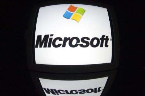 The Microsoft logo seen on a tablet screen on December 4, 2012 in Paris