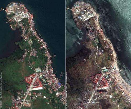 This combination of satellite photos obtained from Astrium Services, shows a view of part of the city of Tacloban in the Philipp