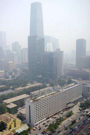 This general view shows a central business district in Beijing on June 3, 2013