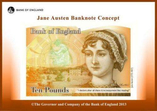 This handout image shows a concept image of a new Ten Pound Note featuring late British author Jane Austen