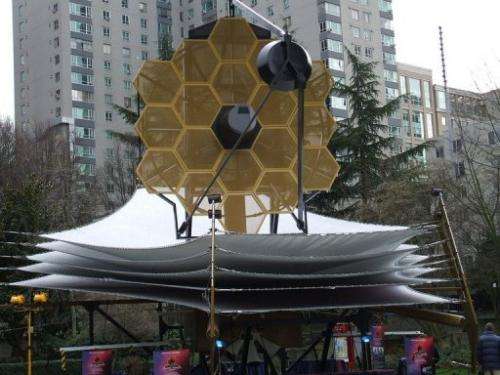 This undated NASA handout image shows a full scale James webb Space Telescope