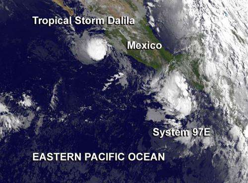 NASA sees tropical storm dalila weaken, new low pressure area form