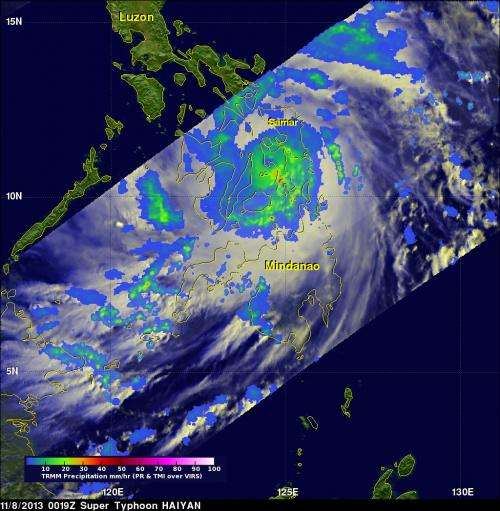 NASA's TRMM satellite sees Super-typhoon Haiyan strike Philippines