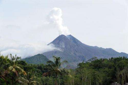 This file photo shows the mount Merapi volcano in Sleman, Yogyakarta, during an eruption on January 30, 2011