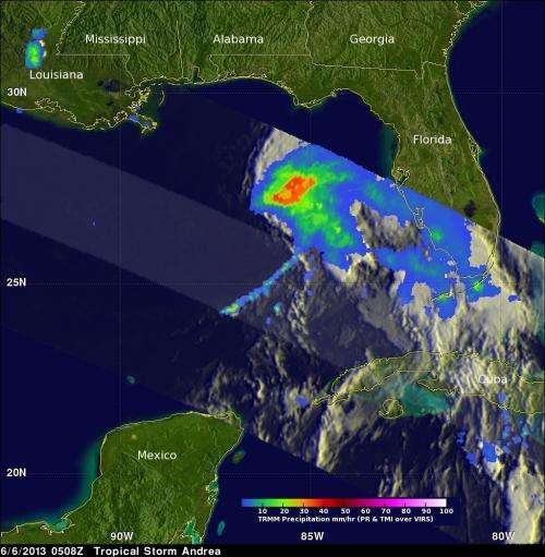 NASA satellite reveals Tropical Storm Andrea's towering thunderstorms