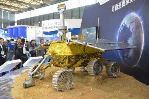 This file photo shows a model of a lunar rover 'Jade Rabbit', seen on display at the China International Industry Fair in Shangh