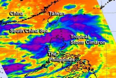 NASA sees Tropical Storm Cimaron pass between Taiwan and the Philippines