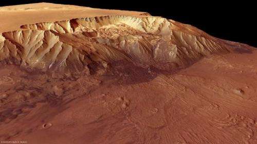 A picture released by the European Space Agency on October 8, 2010 shows Mars's Melas Chasma
