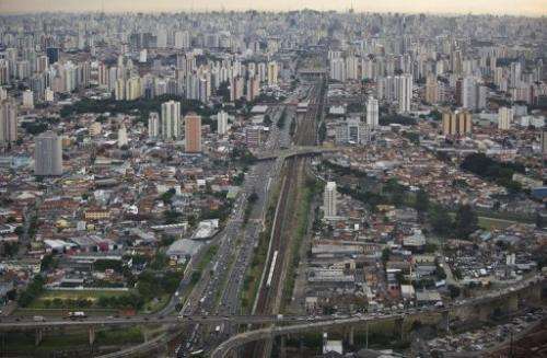 Aerial view of Radial Leste Avenue in Sao Paulo, Brazil, on April 4, 2013