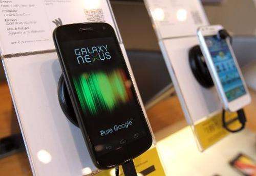 A Samsung Galaxy Nexus phone on display at a Sprint store on April 27, 2012 in San Francisco