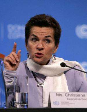 Christiana Figueres, the Chief Executive of the UN Convention on Climate Change, speaks at the UN Climate Change Conference in D