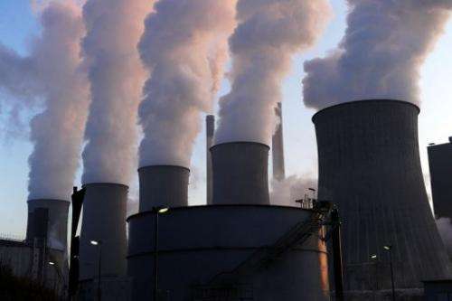 Cooling towers at Scholven coal-fired power plant in Gelsenkirchen, western Germany, on January 16, 2012