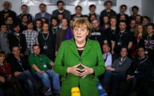 German Chancellor Angela Merkel visits the Internet start-up company ResearchGate in Berlin, on March 7, 2013