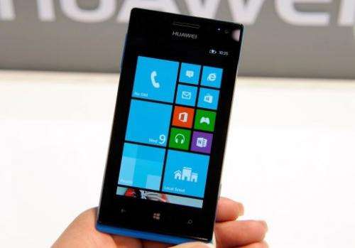 Huawei's Ascend W1 smartphone with Windows 8 is on display on January 9, 2013 in Las Vegas, Nevada