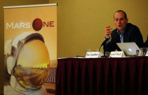 Mars One CEO Bas Lansdorp holds a press conference in New York on April 22, 2013