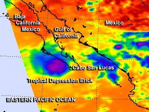 NASA infrared data shows a shrunken Tropical Depression Erick