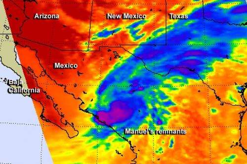 NASA sees remnants of Hurricane Manuel soaking northern Mexico, Texas