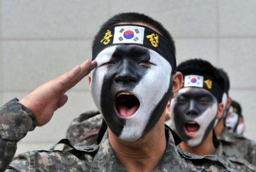 South Korean soldiers are pictured during an anti-terror drill in Incheon, on June 13, 2013