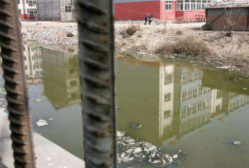 This file photo shows a polluted river in Liukuaizhuang Village in Tianjin, southeast of Beijing, on March 16, 2006