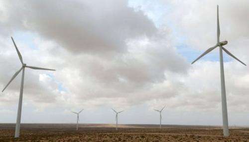 Wind turbines are pictured in Morocco's Tarfaya wind farm on May 14, 2013