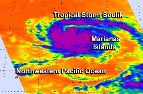 NASA satellite sees 2 views of Tropical Storm Soulik over Marianas Islands