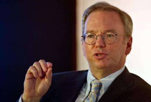 Google chairman Eric Schmidt addresses a start-up event in New Delhi on March 20, 2013