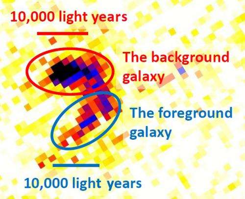 Gravitational lensing in the peculiar 'magatama' galaxy