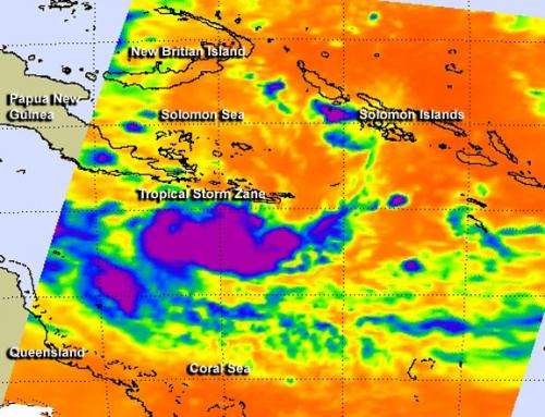 NASA infrared data revealed the birth of Tropical Storm Zane