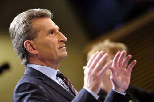 EU commissioner for Energy Gunther Oettinger gives a  press conference on March 27, 2013 in Brussels
