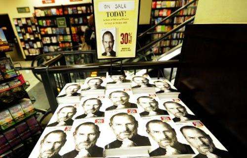 File picture from New York shows a biography of Apple co-founder Steve Jobs whose boyhood home has been designated an &quot;hist