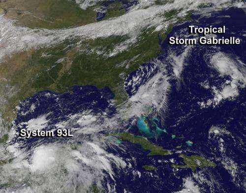Satellite sees Tropical Storm Gabrielle battling wind shear, gulf storm developing